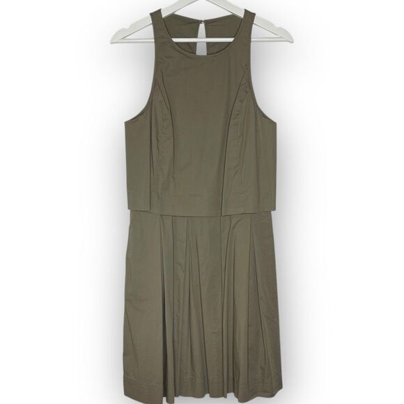 Banana Republic Layered Poplin Fit and Flare Dress Green Brown Women’s Size 10 - Picture 1 of 11
